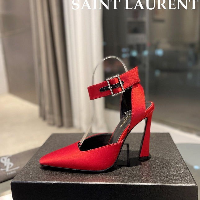 SL FANNY SLINGBACK PUMPS RED SATIN