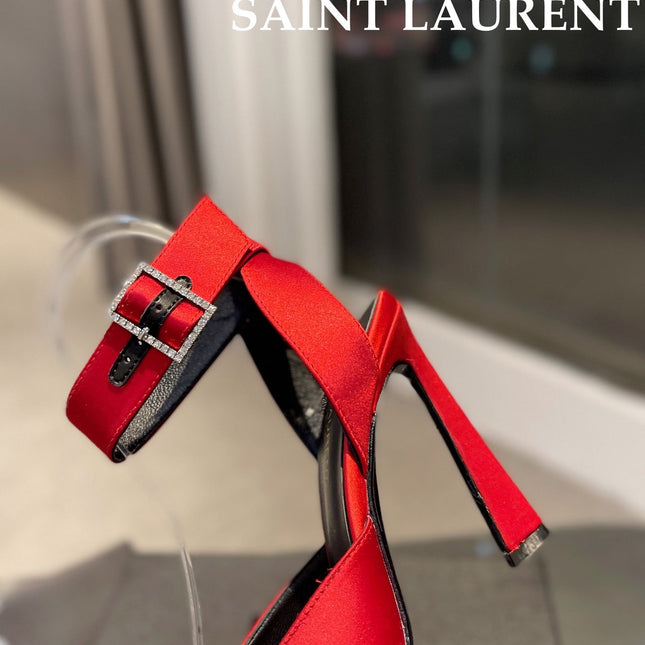 SL FANNY SLINGBACK PUMPS RED SATIN