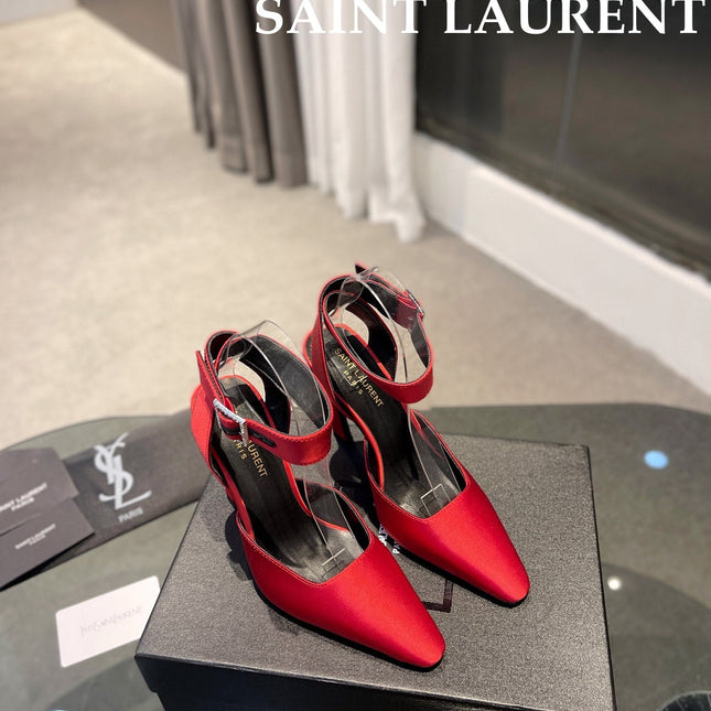 SL FANNY SLINGBACK PUMPS RED SATIN