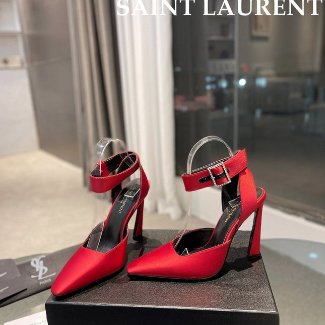 SL FANNY SLINGBACK PUMPS RED SATIN