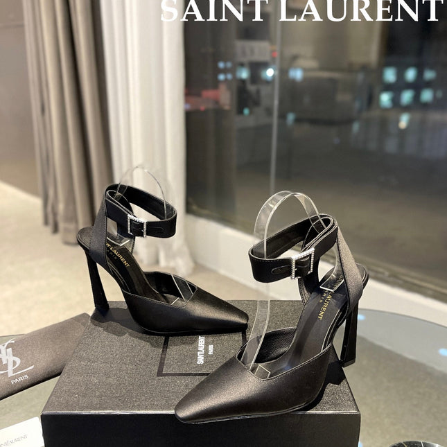 SL FANNY SLINGBACK PUMPS BLACK SATIN