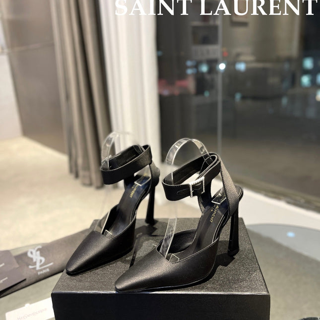 SL FANNY SLINGBACK PUMPS BLACK SATIN