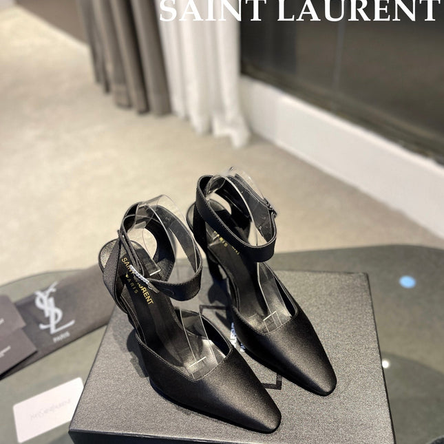 SL FANNY SLINGBACK PUMPS BLACK SATIN