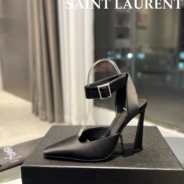 SL FANNY SLINGBACK PUMPS BLACK SATIN