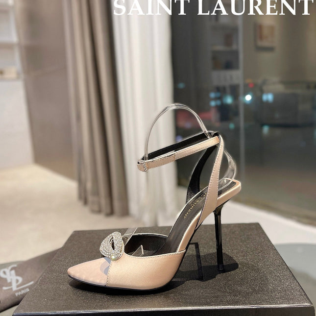 SL AYERS CRYSTAL SANDAL CHAMPAGNE SATIN