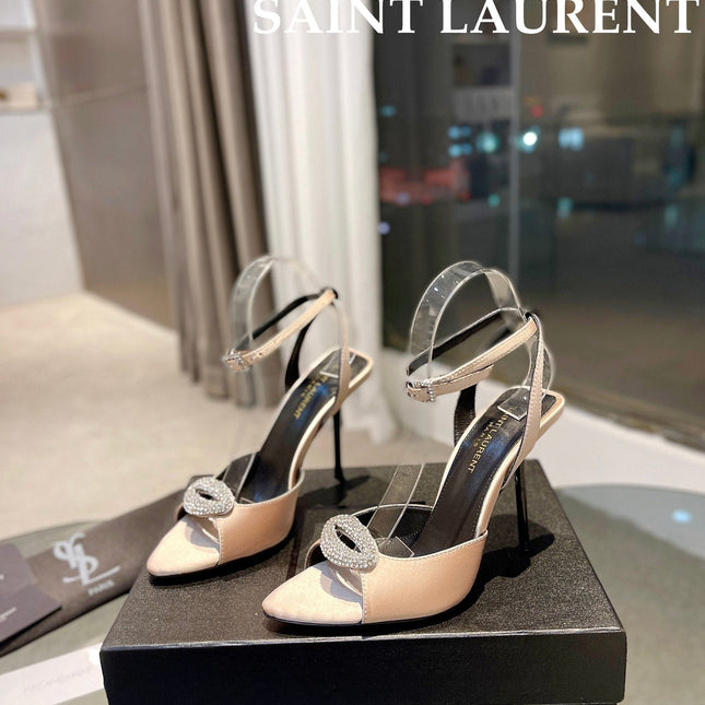 SL AYERS CRYSTAL SANDAL CHAMPAGNE SATIN