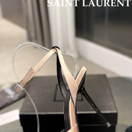 SL AYERS CRYSTAL SANDAL CHAMPAGNE SATIN