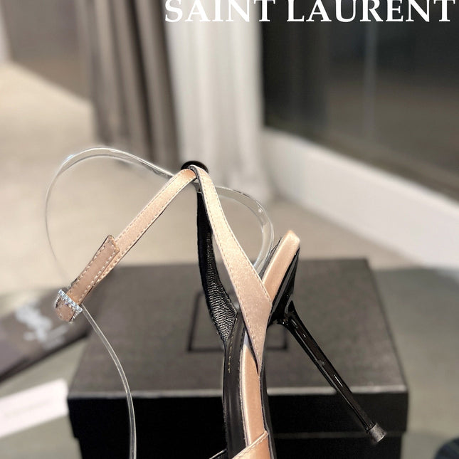 SL AYERS CRYSTAL SANDAL CHAMPAGNE SATIN