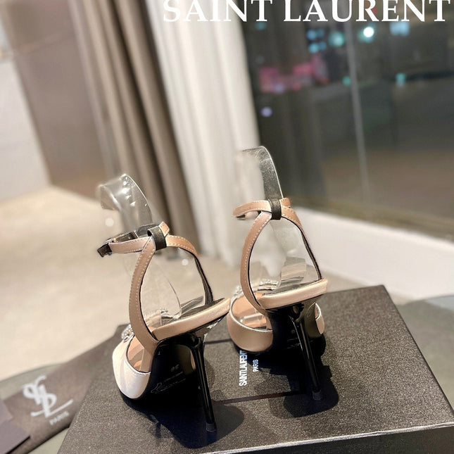 SL AYERS CRYSTAL SANDAL CHAMPAGNE SATIN