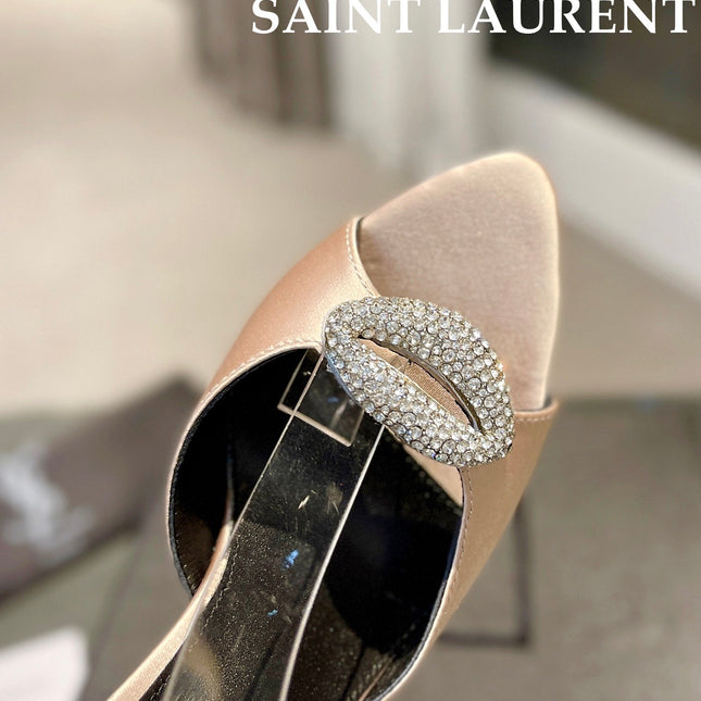 SL AYERS CRYSTAL SANDAL CHAMPAGNE SATIN