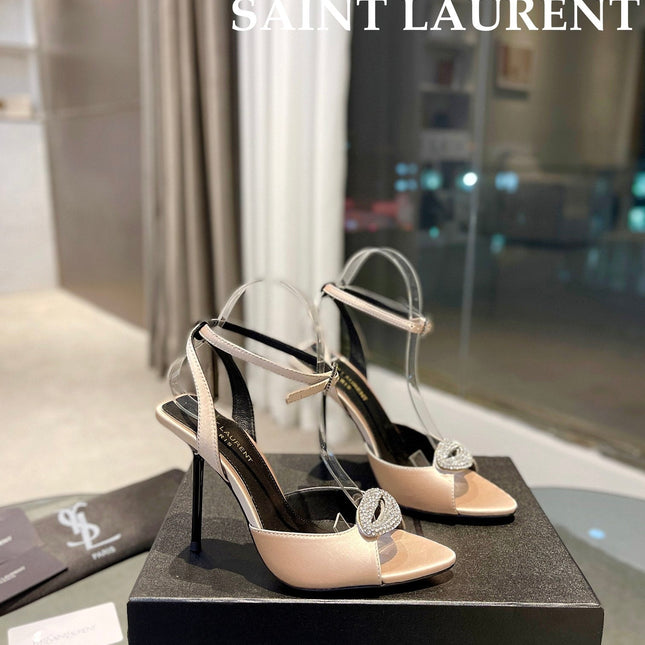 SL AYERS CRYSTAL SANDAL CHAMPAGNE SATIN