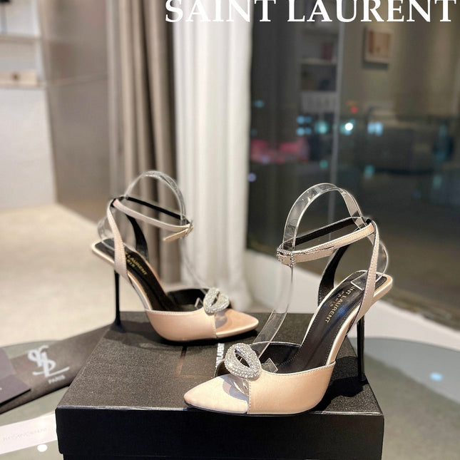 SL AYERS CRYSTAL SANDAL CHAMPAGNE SATIN