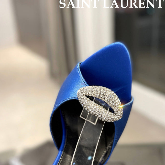 SL AYERS CRYSTAL SANDAL COBALT SATIN
