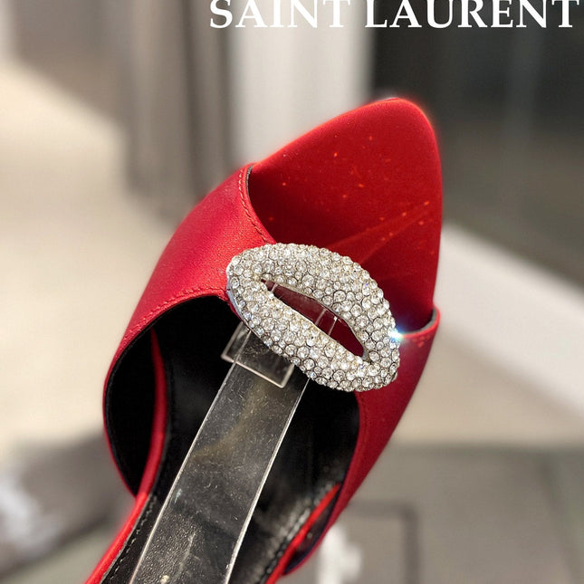 SL AYERS CRYSTAL SANDAL RED SATIN