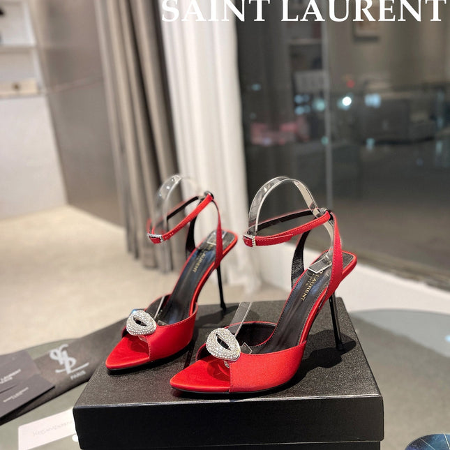 SL AYERS CRYSTAL SANDAL RED SATIN