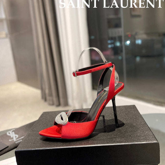 SL AYERS CRYSTAL SANDAL RED SATIN