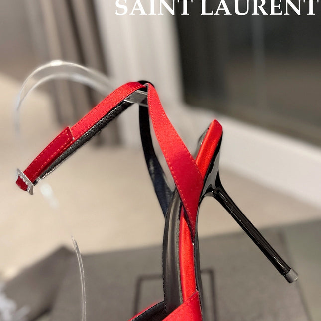 SL AYERS CRYSTAL SANDAL RED SATIN