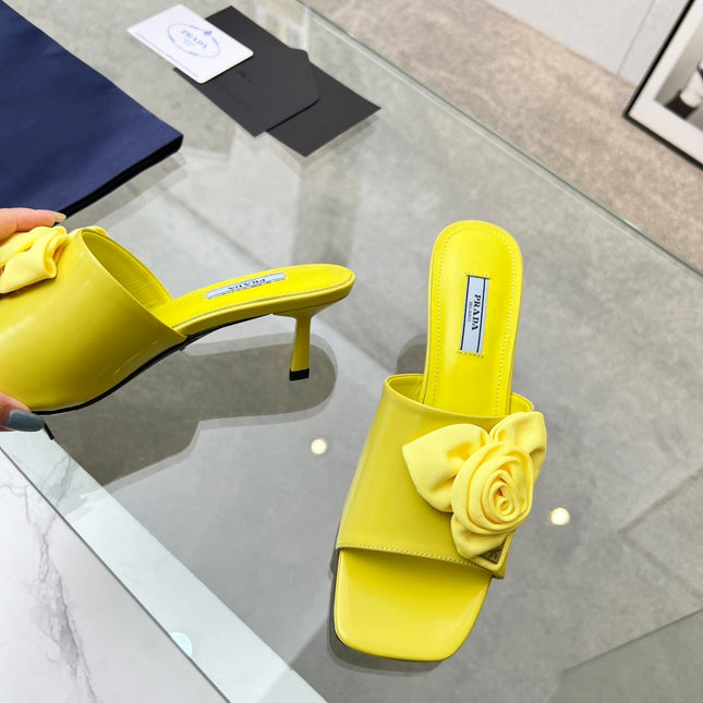 PRA FLOWER POINTED HEELS 55 LEMON CALFSKIN