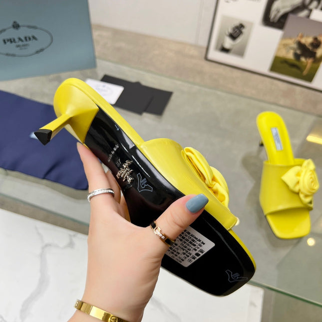 PRA FLOWER POINTED HEELS 55 LEMON CALFSKIN