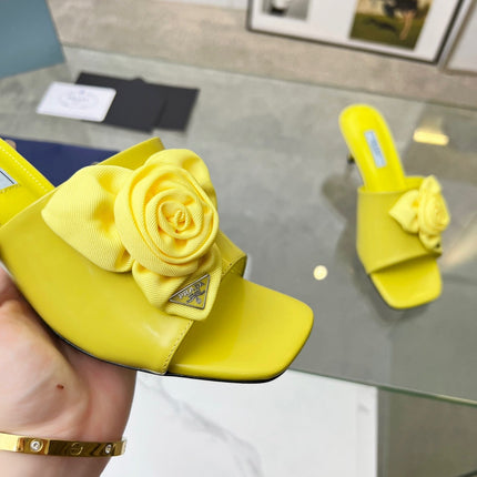 PRA FLOWER POINTED HEELS 55 LEMON CALFSKIN