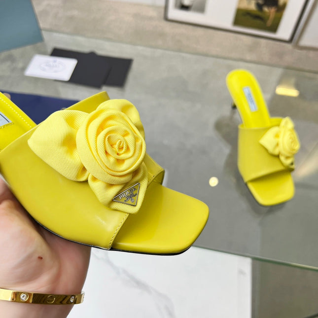 PRA FLOWER POINTED HEELS 55 LEMON CALFSKIN