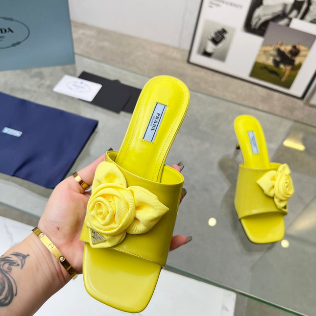 PRA FLOWER POINTED HEELS 55 LEMON CALFSKIN