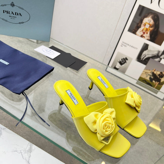 PRA FLOWER POINTED HEELS 55 LEMON CALFSKIN