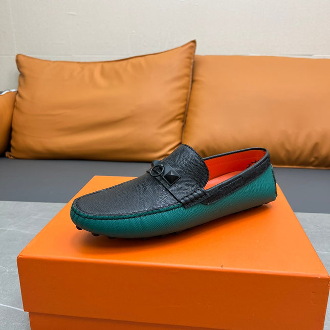 HM IRVING LOAFER BLACK AND PINE GREEN CALFSKIN