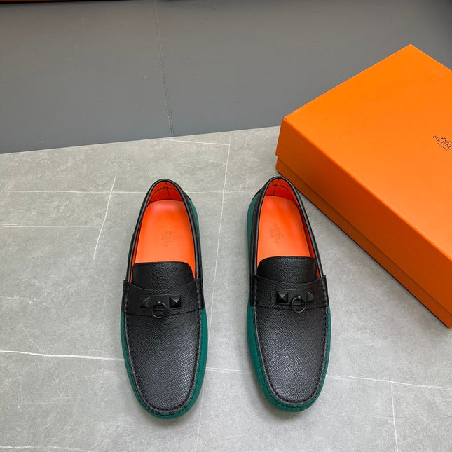 HM IRVING LOAFER BLACK AND PINE GREEN CALFSKIN