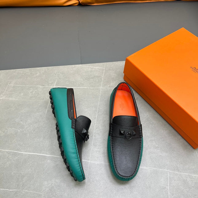 HM IRVING LOAFER BLACK AND PINE GREEN CALFSKIN
