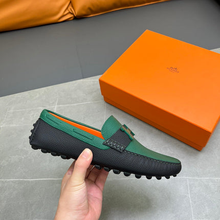 HM H-LOGO LOAFER PINE GREEN AND BLACK CALFSKIN