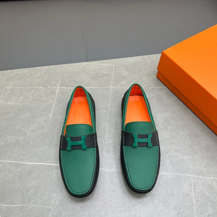 HM H-LOGO LOAFER PINE GREEN AND BLACK CALFSKIN