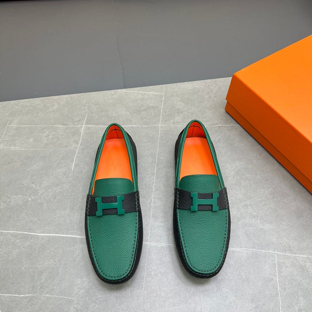 HM H-LOGO LOAFER PINE GREEN AND BLACK CALFSKIN