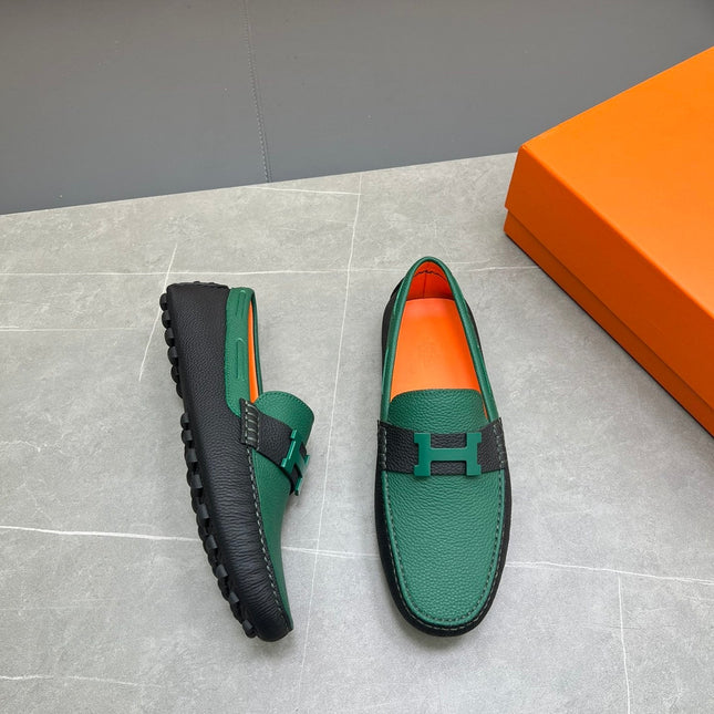 HM H-LOGO LOAFER PINE GREEN AND BLACK CALFSKIN