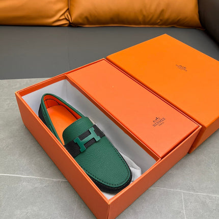 HM H-LOGO LOAFER PINE GREEN AND BLACK CALFSKIN
