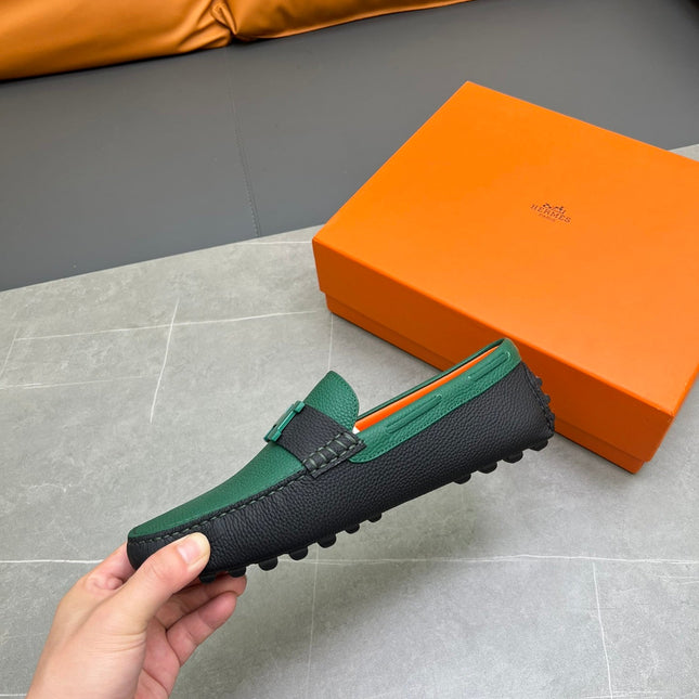 HM H-LOGO LOAFER PINE GREEN AND BLACK CALFSKIN