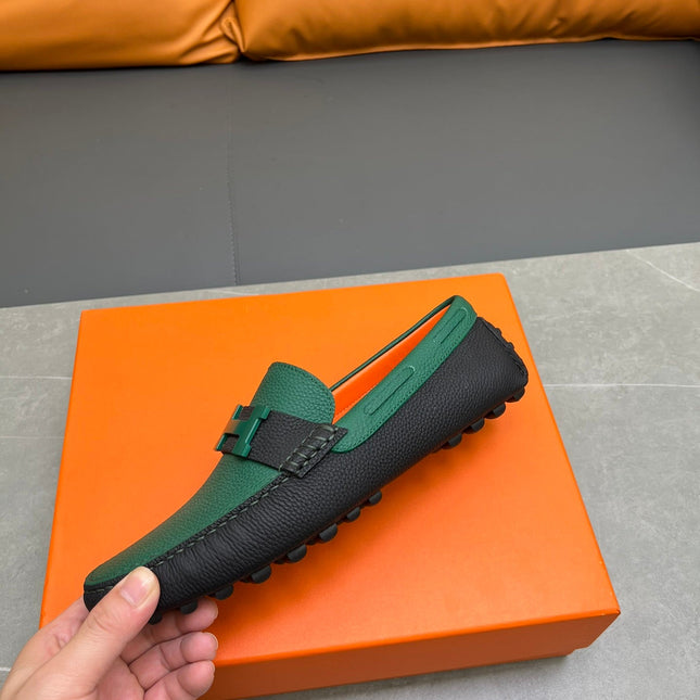 HM H-LOGO LOAFER PINE GREEN AND BLACK CALFSKIN