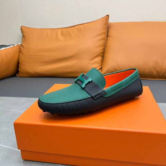 HM H-LOGO LOAFER PINE GREEN AND BLACK CALFSKIN