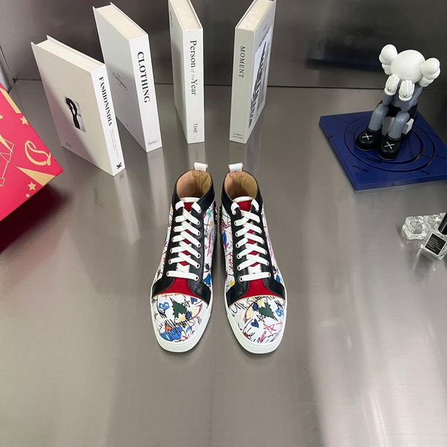 GRAFFITI HIGH-TOP FLAT SNEAKERS IN MULTICOLOR CALFSKIN