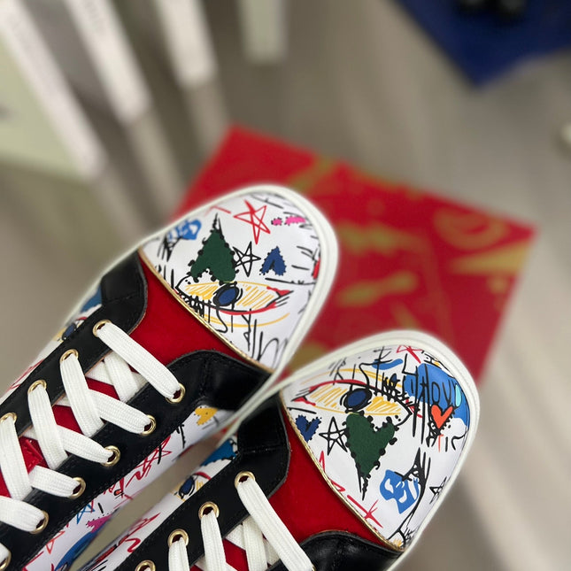 GRAFFITI HIGH-TOP FLAT SNEAKERS IN MULTICOLOR CALFSKIN