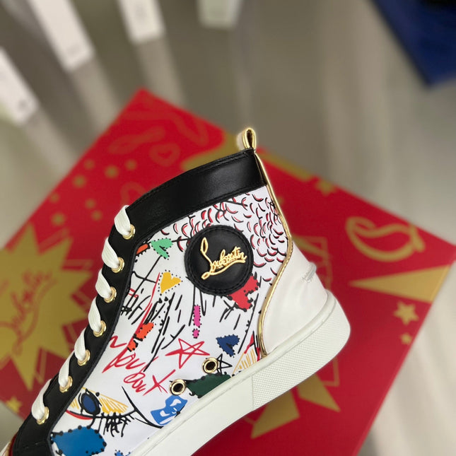 GRAFFITI HIGH-TOP FLAT SNEAKERS IN MULTICOLOR CALFSKIN