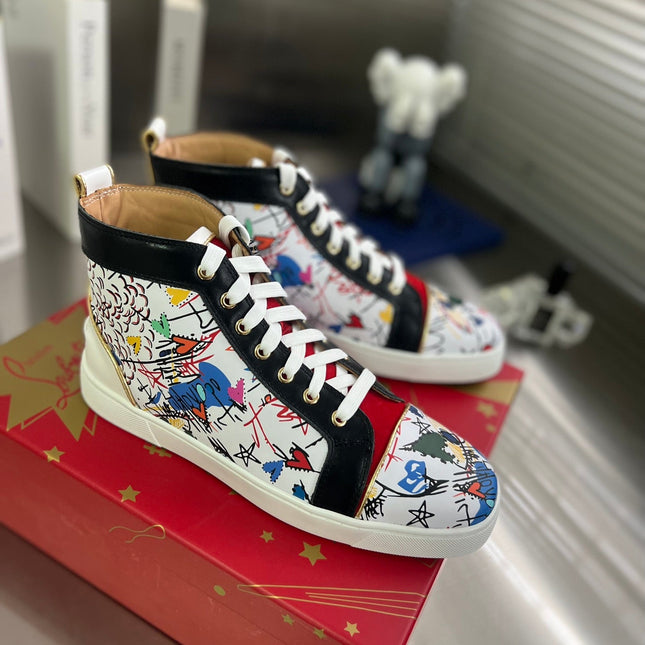 GRAFFITI HIGH-TOP FLAT SNEAKERS IN MULTICOLOR CALFSKIN