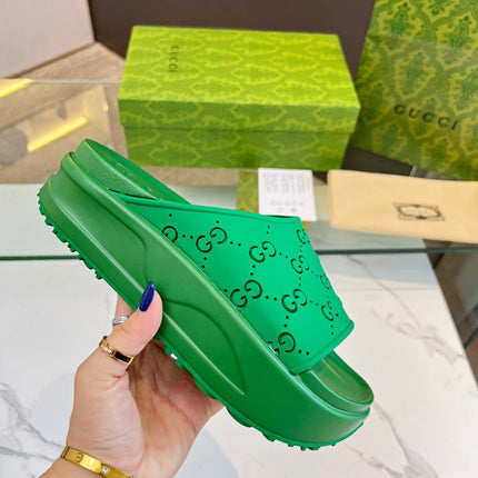 PLATFORM SANDALS IN EMERALD GREEN MONOGRAM IMPORTED TPU