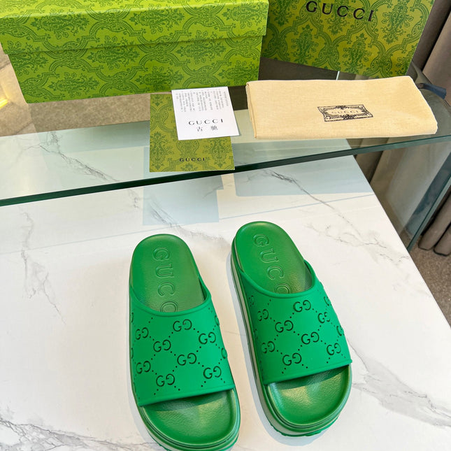 PLATFORM SANDALS IN EMERALD GREEN MONOGRAM IMPORTED TPU