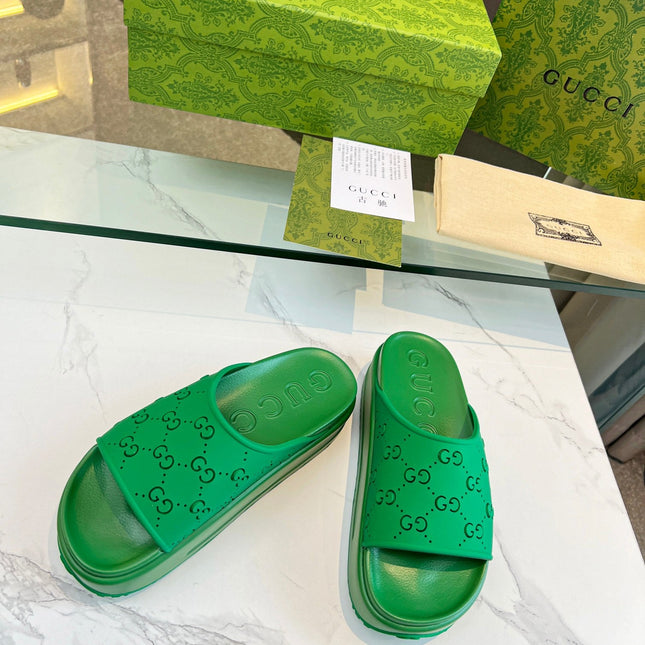 PLATFORM SANDALS IN EMERALD GREEN MONOGRAM IMPORTED TPU