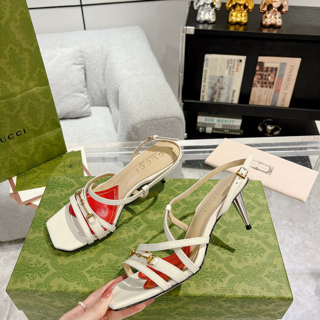 GG CLASSIC STRAPPY HEEL SANDAL WHITE CALFSKIN