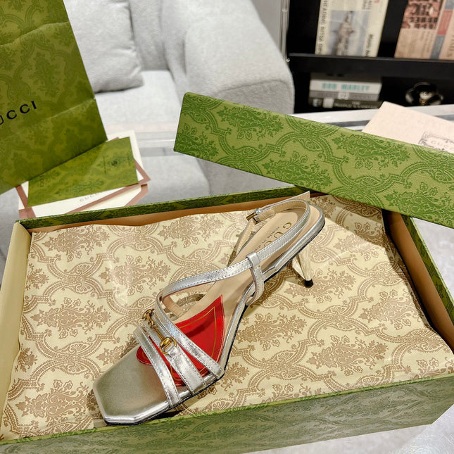 HIGH HEEL 65MM IN SILVER CALFSKIN WITH RED HEART