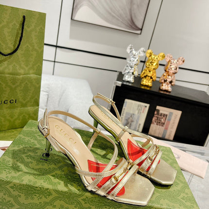 GG CLASSIC STRAPPY HEEL SANDAL METALLIC GOLD CALFSKIN