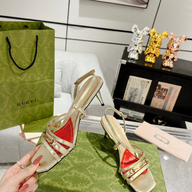 GG CLASSIC STRAPPY HEEL SANDAL METALLIC GOLD CALFSKIN