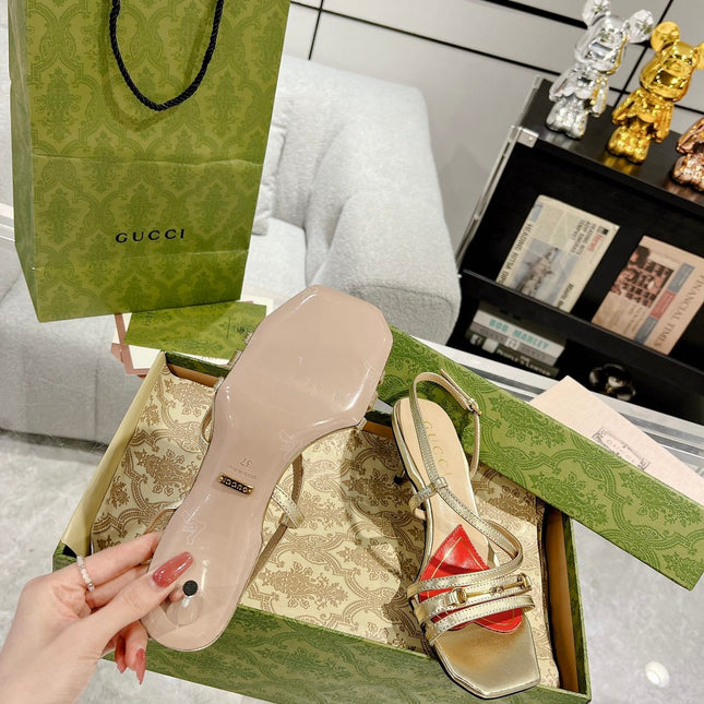 GG CLASSIC STRAPPY HEEL SANDAL METALLIC GOLD CALFSKIN